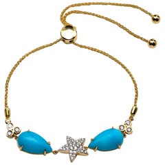 Turquoise and Diamond Bracelet, 18 Karat Yellow Gold