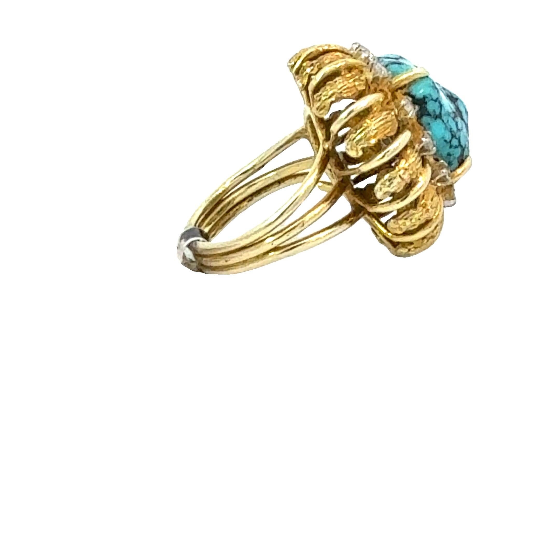 Turquoise and Diamond Cocktail Ring For Sale 4