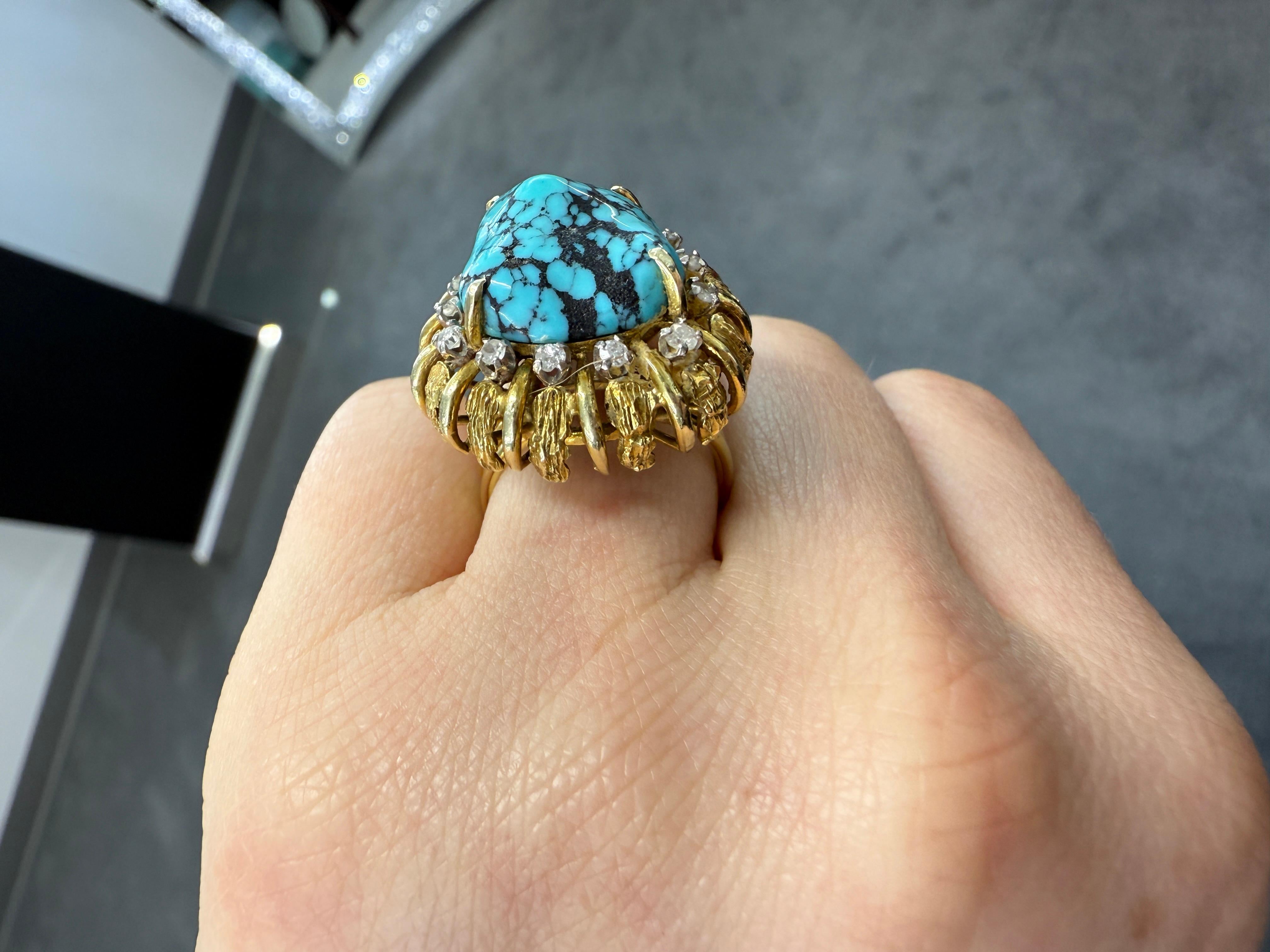 Turquoise and Diamond Cocktail Ring For Sale 5