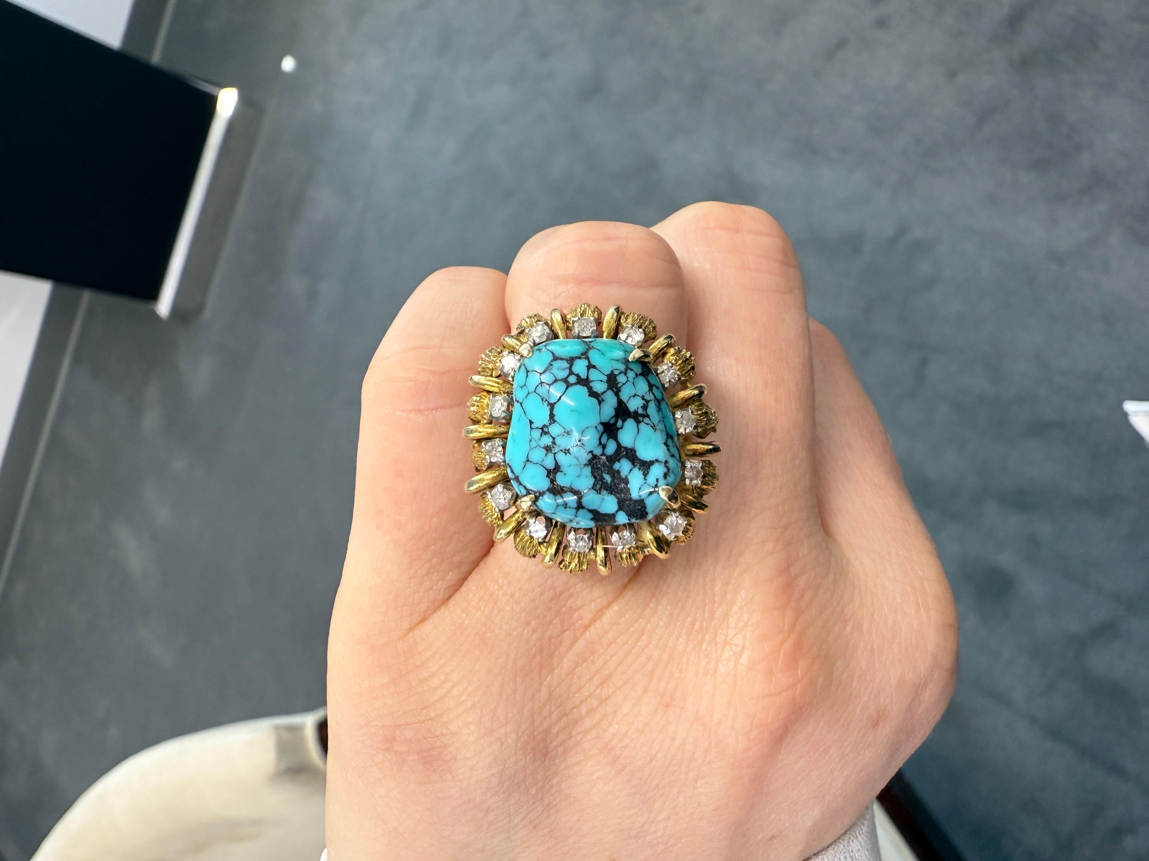 Turquoise and Diamond Cocktail Ring For Sale 6