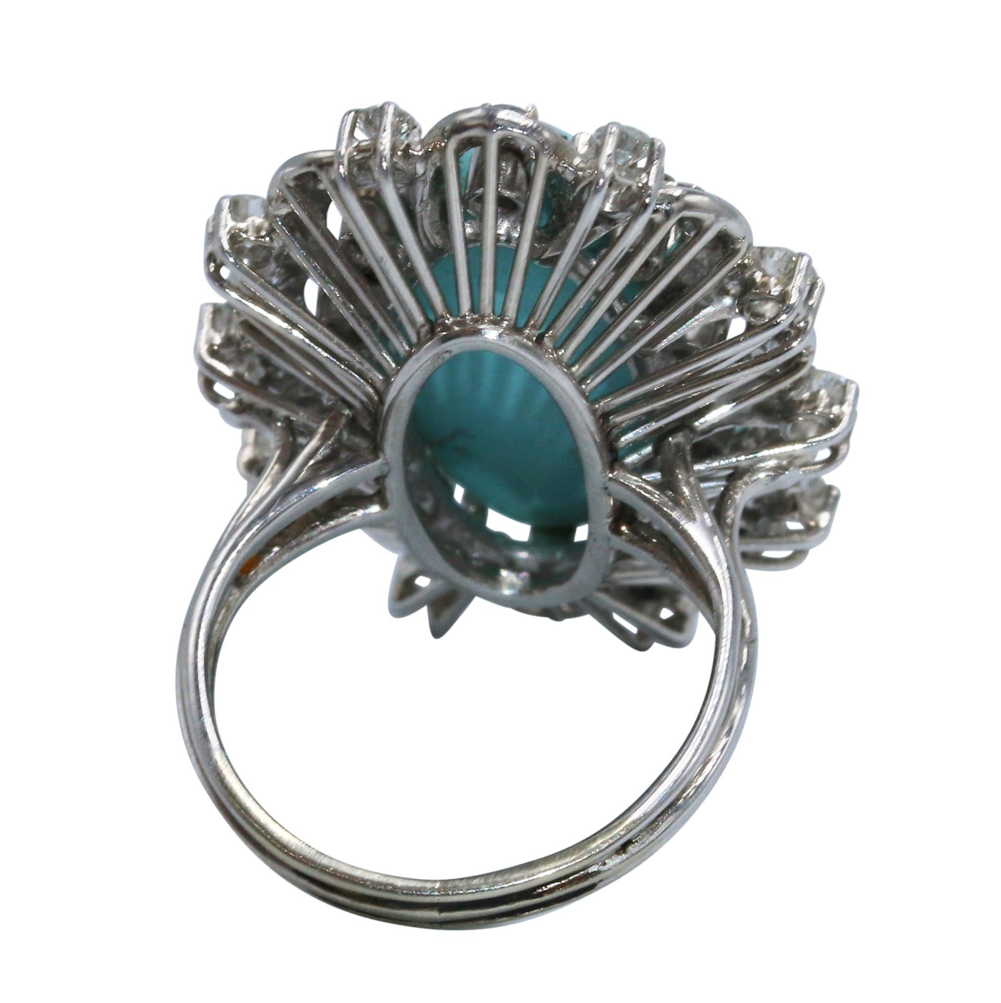 Round Cut Turquoise and Diamond Cocktail Ring