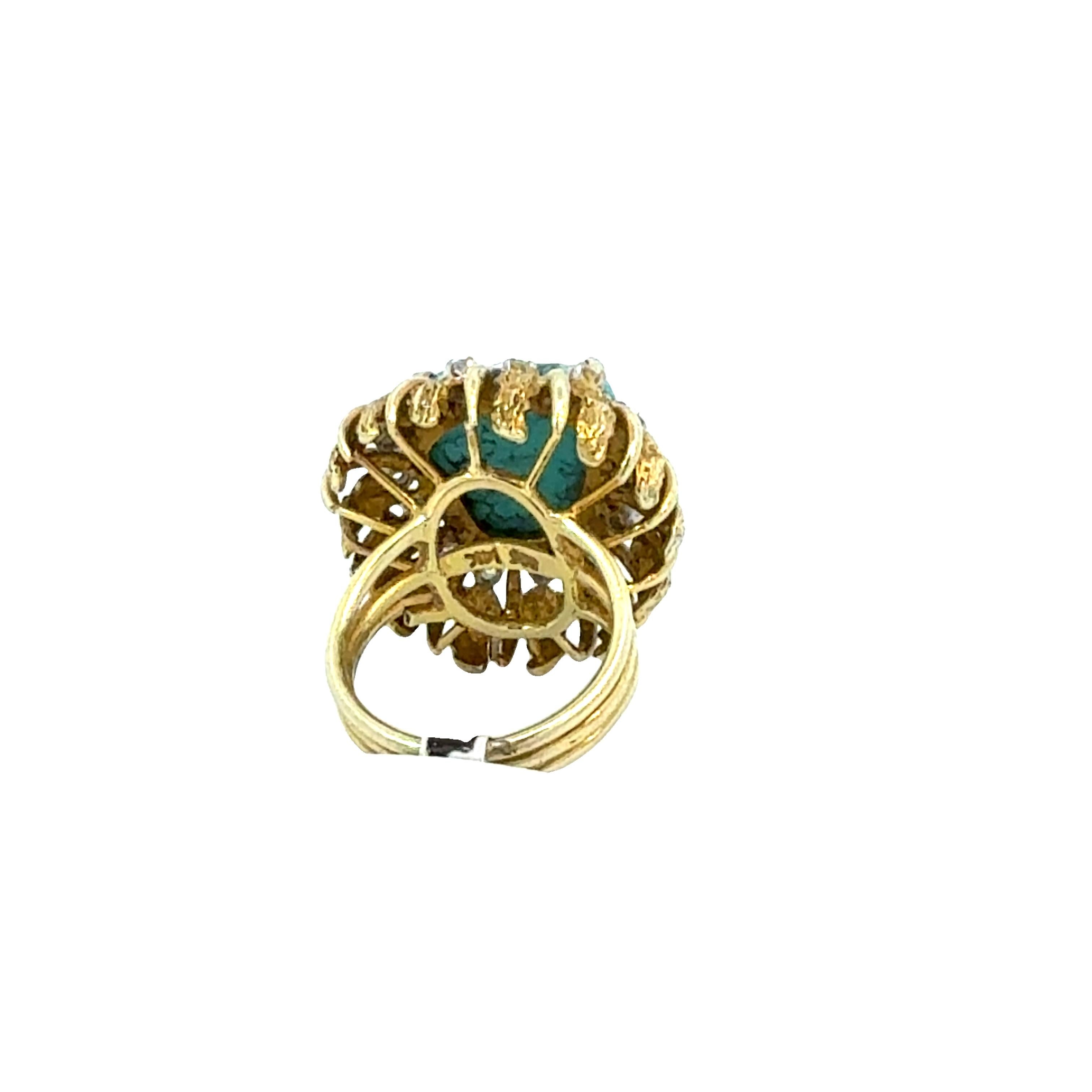 Cabochon Turquoise and Diamond Cocktail Ring For Sale