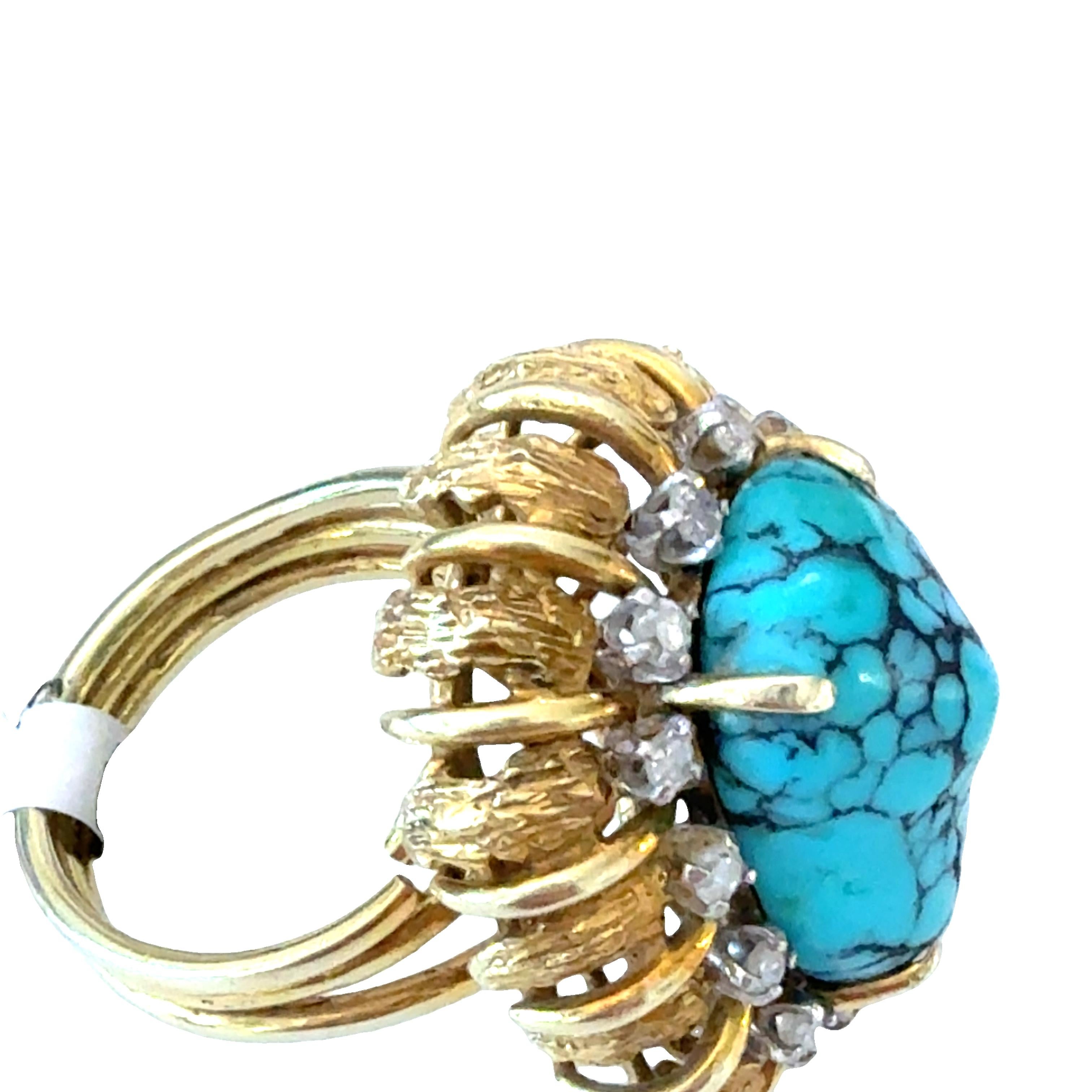 Turquoise and Diamond Cocktail Ring In Excellent Condition For Sale In Beverly Hills, CA