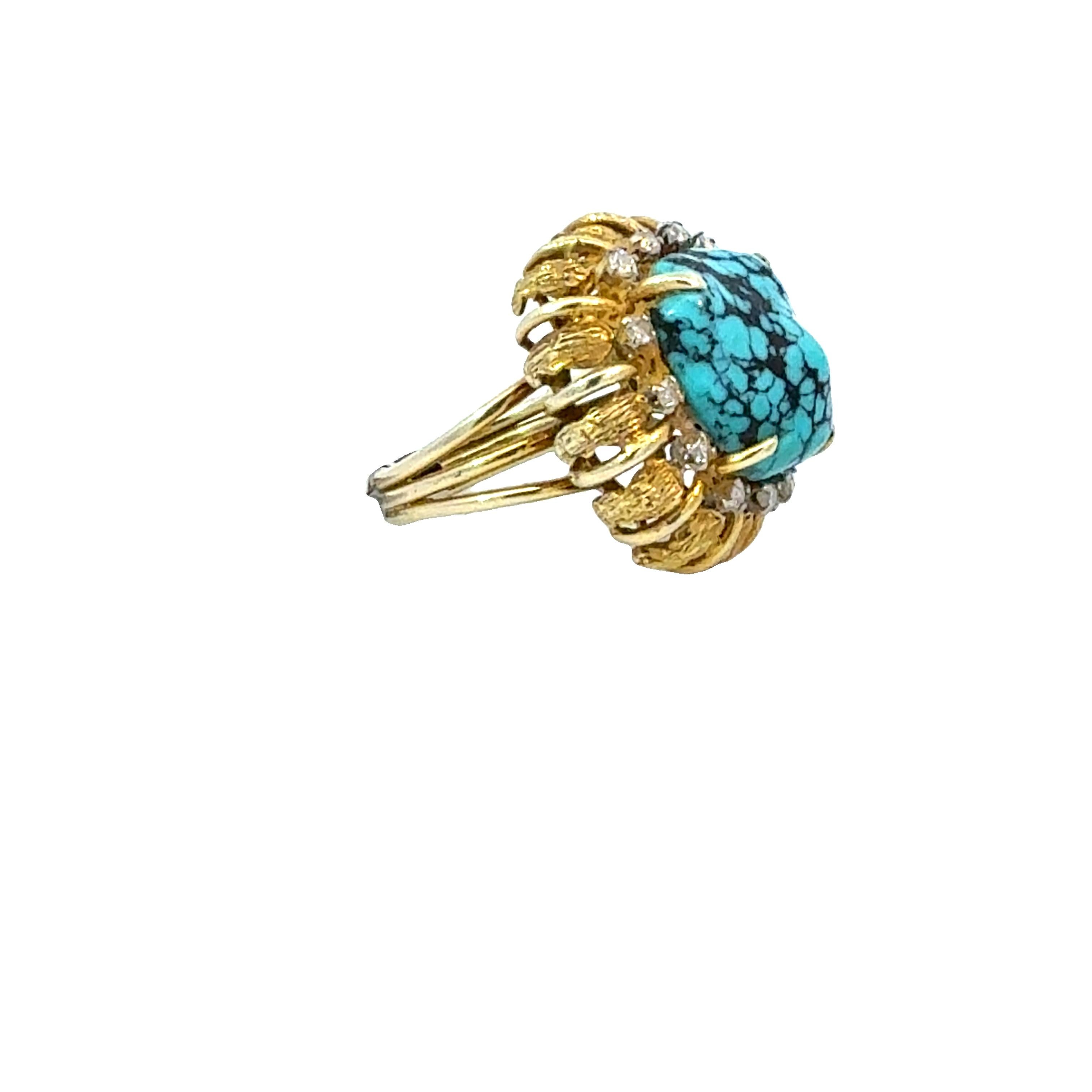 Women's or Men's Turquoise and Diamond Cocktail Ring For Sale