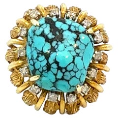 Anillo de cóctel de turquesa y diamantes