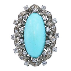Vintage Turquoise and Diamond Cocktail Ring