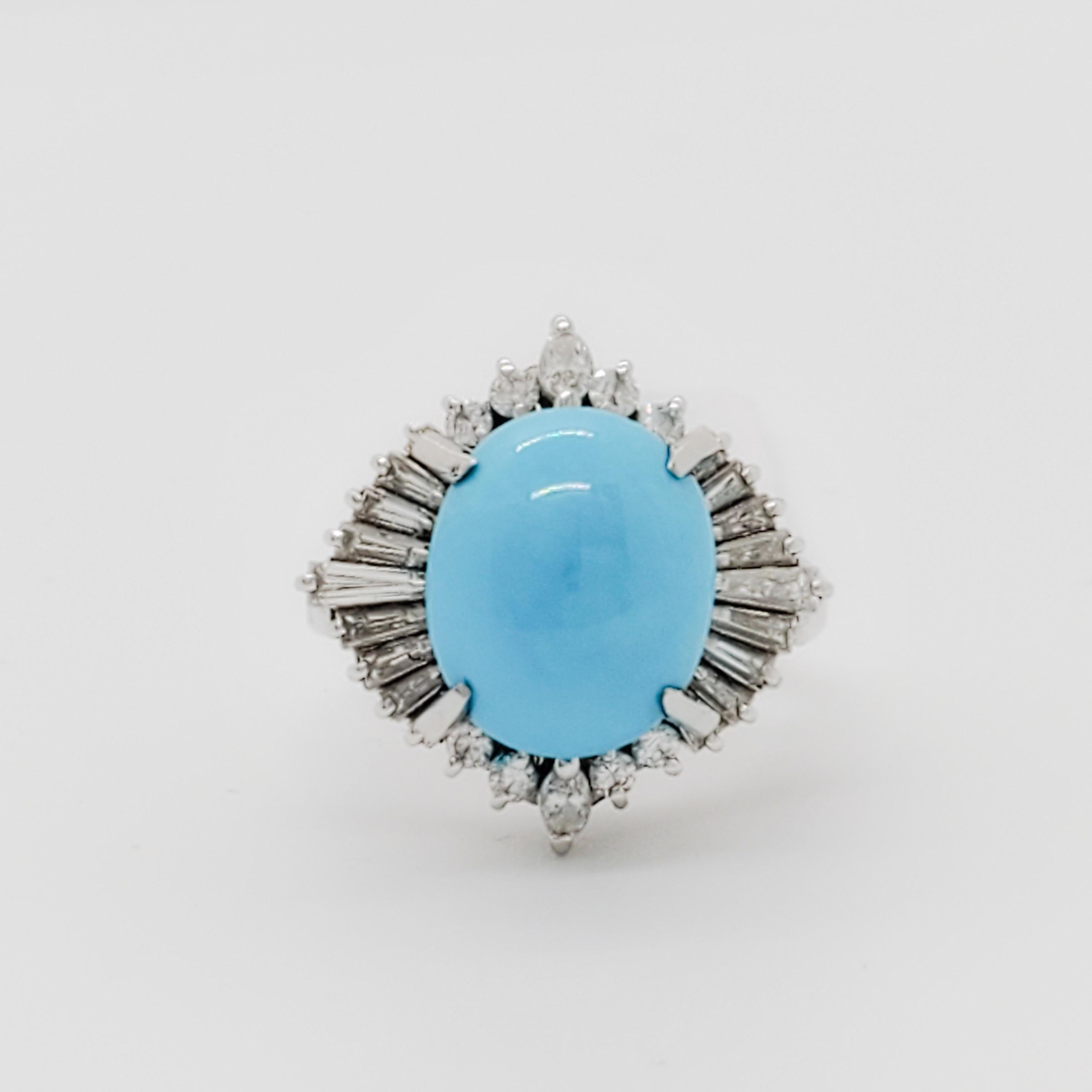 Turquoise and Diamond Cocktail Ring in Platinum