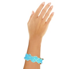 Rosior one-off Turquoise and Diamond Bangle Bracelet set in Yellow Gold
