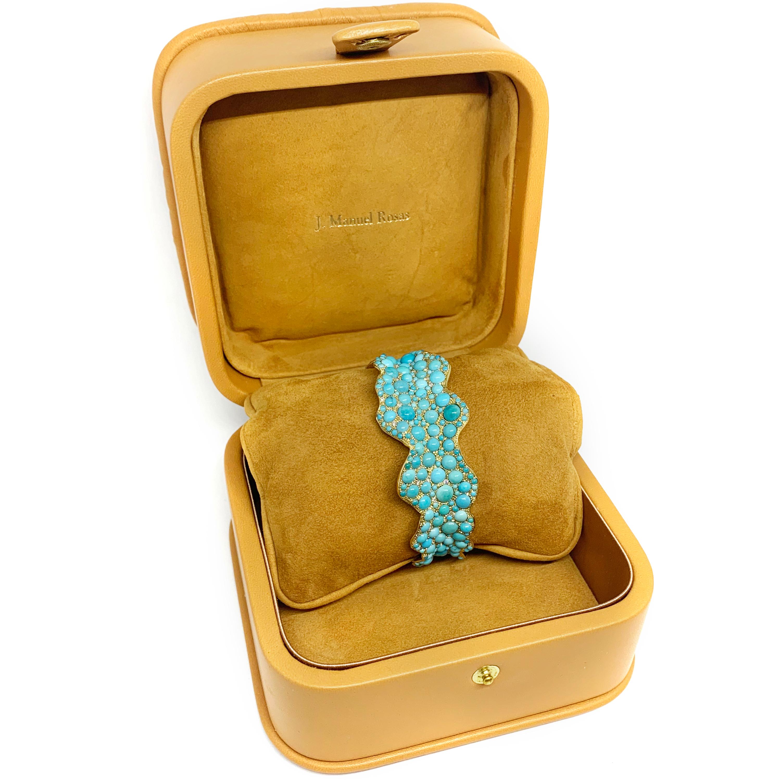 Contemporary Rosior one-off Turquoise and Diamond Bangle Bracelet set in Yellow Gold