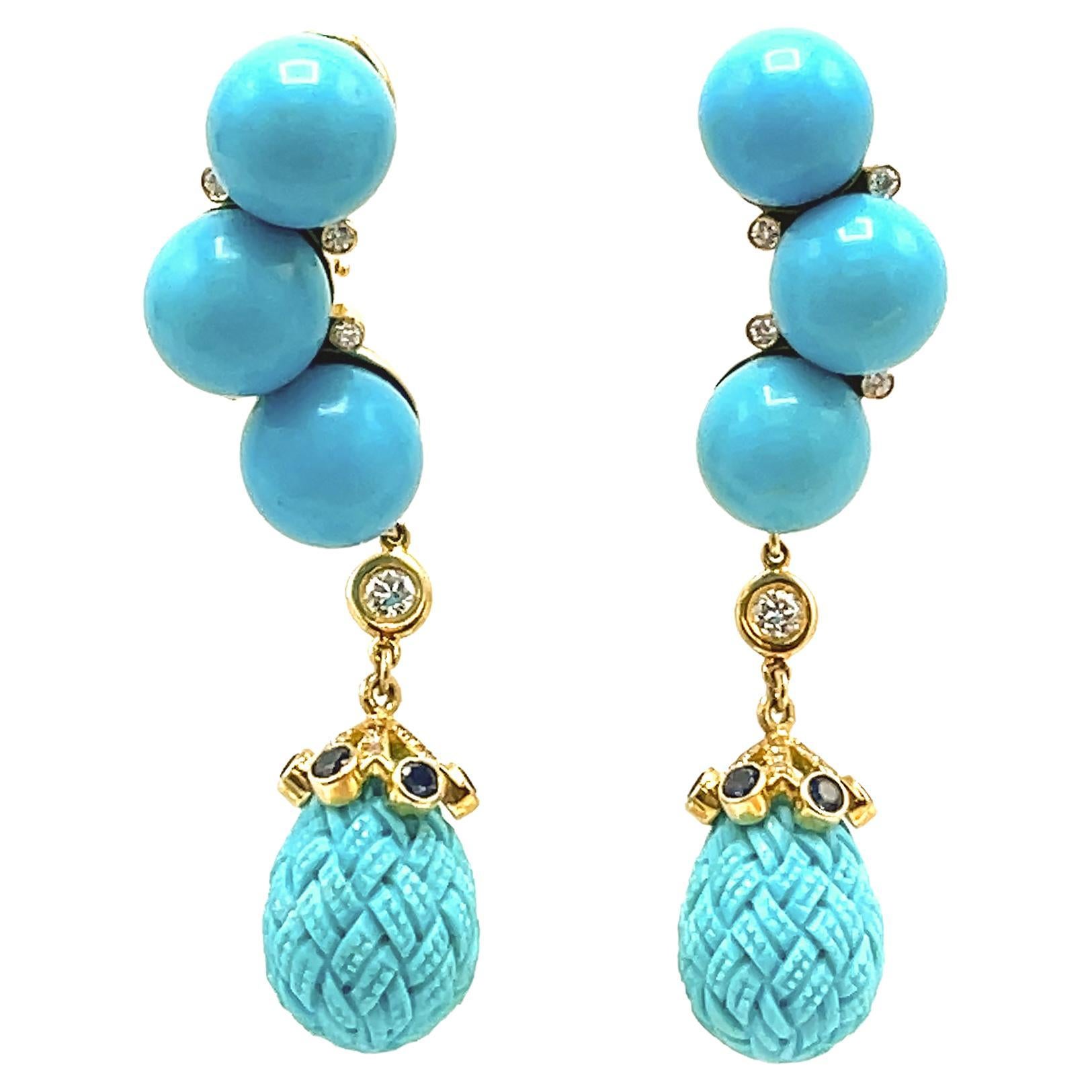 Turquoise and Diamond Drop Earrings, Detachable