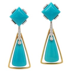 Turquoise and Diamond 18K Yellow Gold Drop Earrings