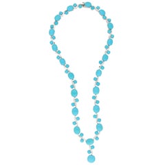 Turquoise and Diamond Drop Necklace in White Gold