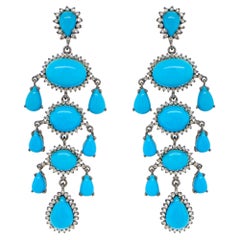 Turquoise and Diamond Earrings 14k Gold and Silver