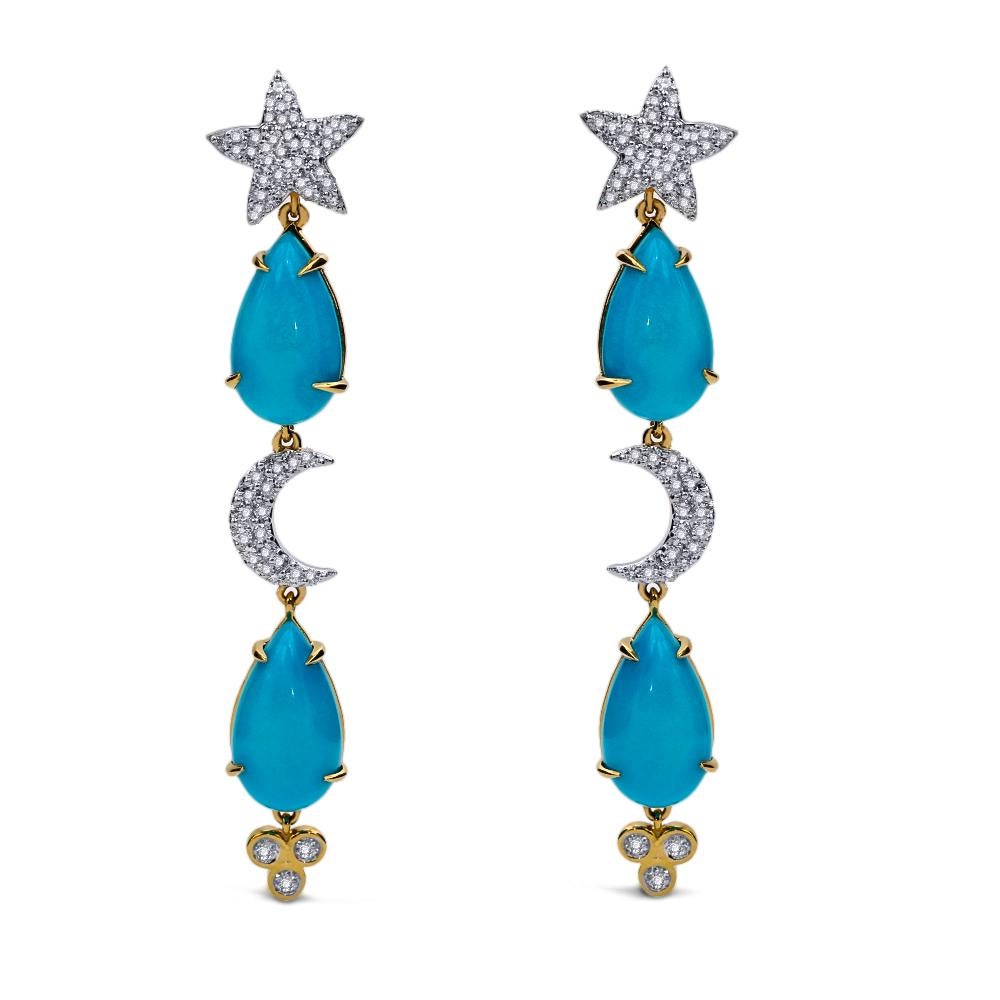 Turquoise and Diamond Earrings, 18 Karat Yellow Gold In New Condition In New York, NY