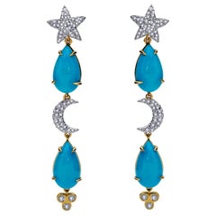 Turquoise and Diamond Earrings, 18 Karat Yellow Gold