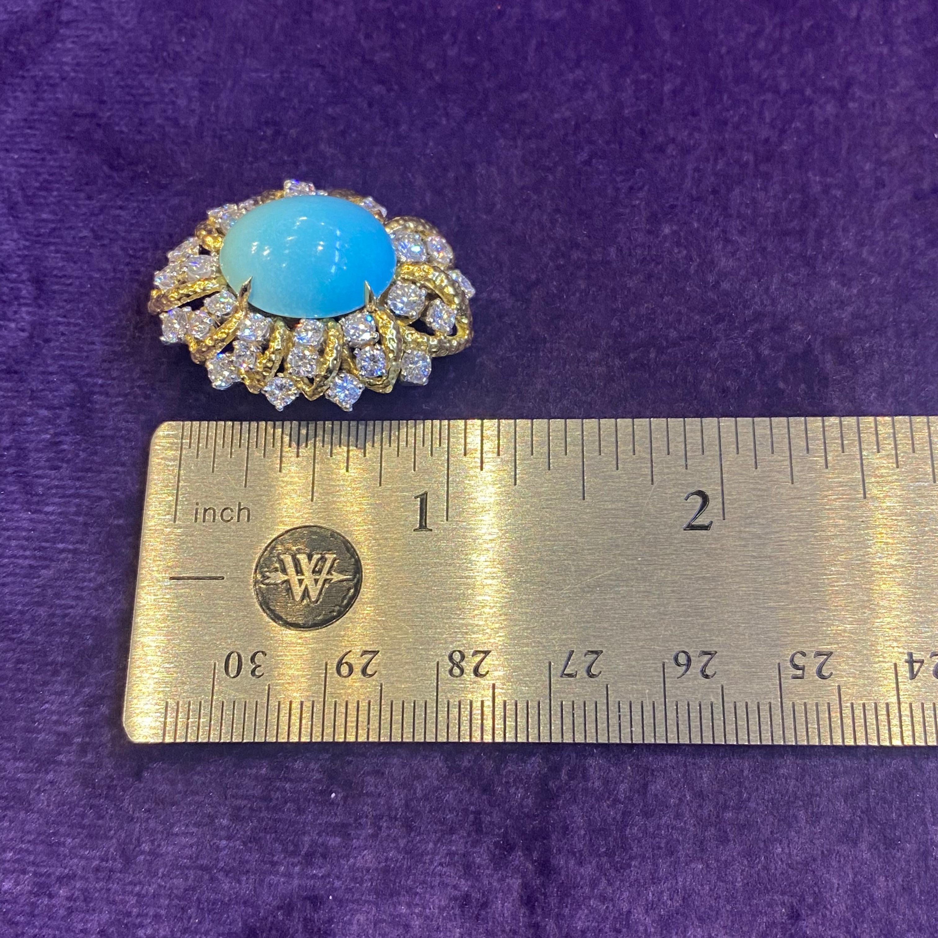 Turquoise and Diamond Earrings by David Webb For Sale 3