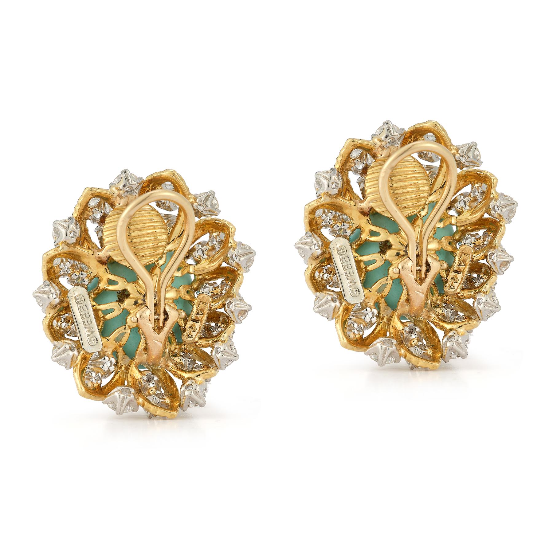 Boucles d'oreilles en turquoise et diamants de David Webb Excellent état - En vente à New York, NY