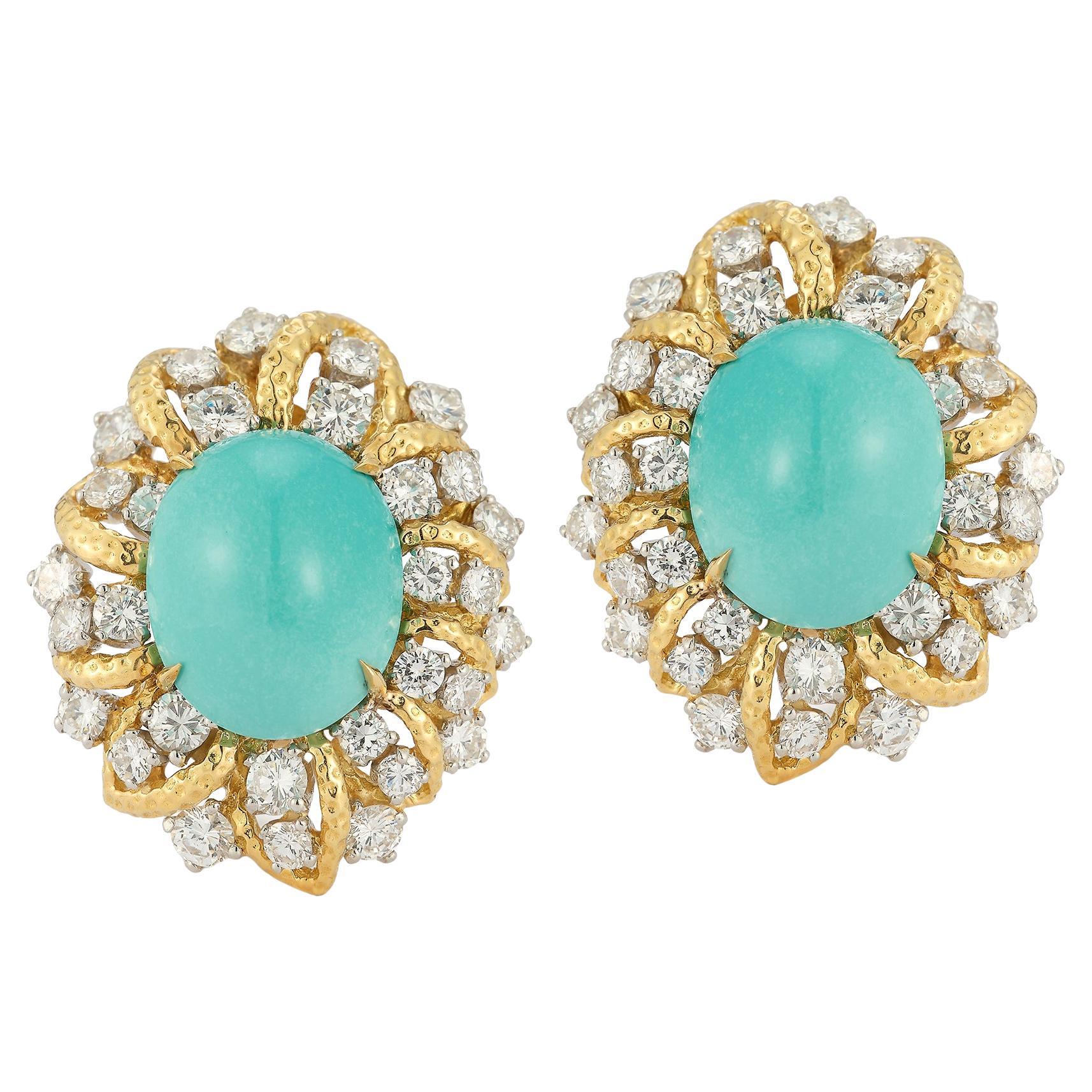 Turquoise and Diamond Earrings by David Webb