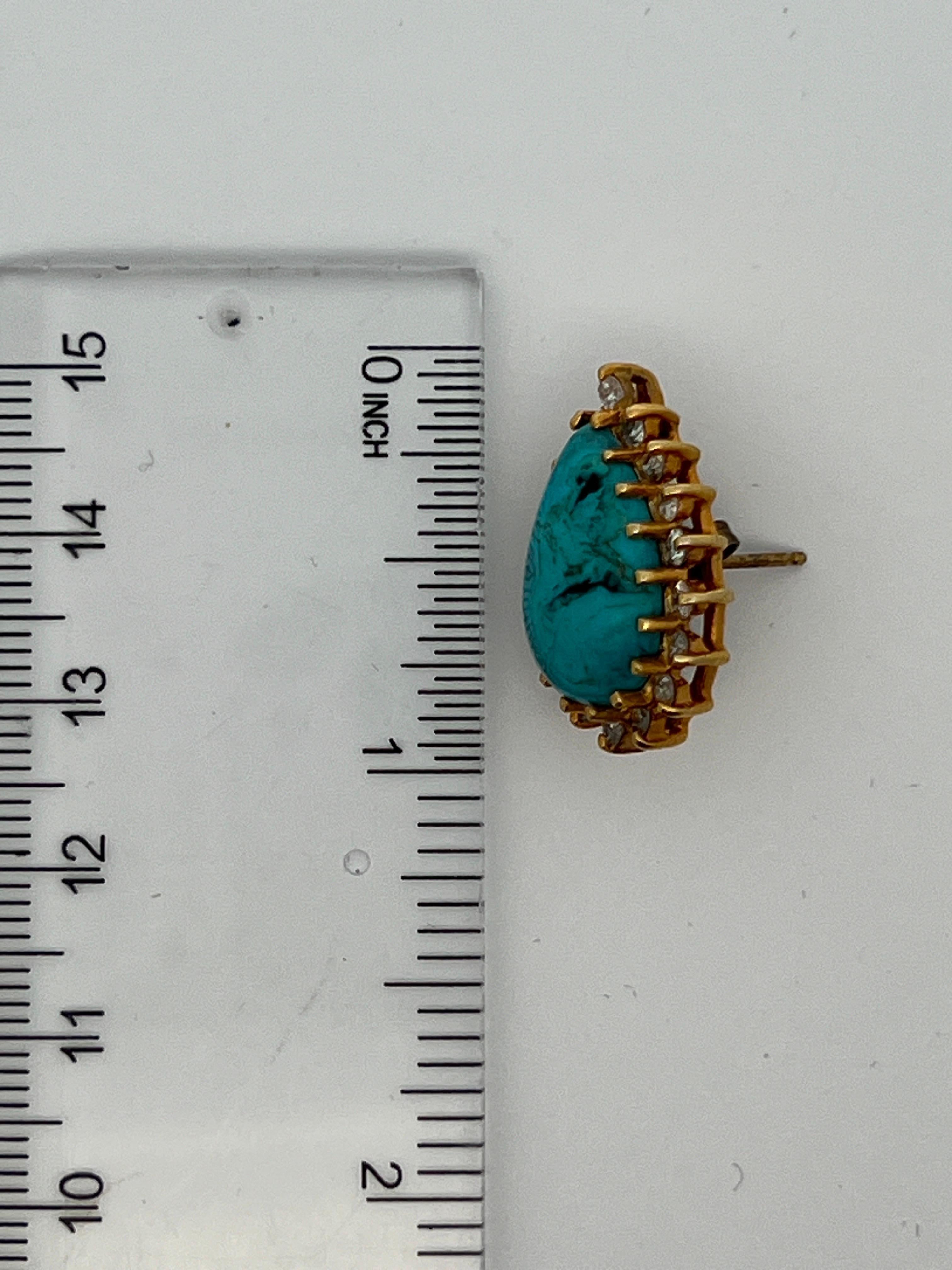 Boucles d'oreilles turquoise et diamant Excellent état - En vente à New York, NY