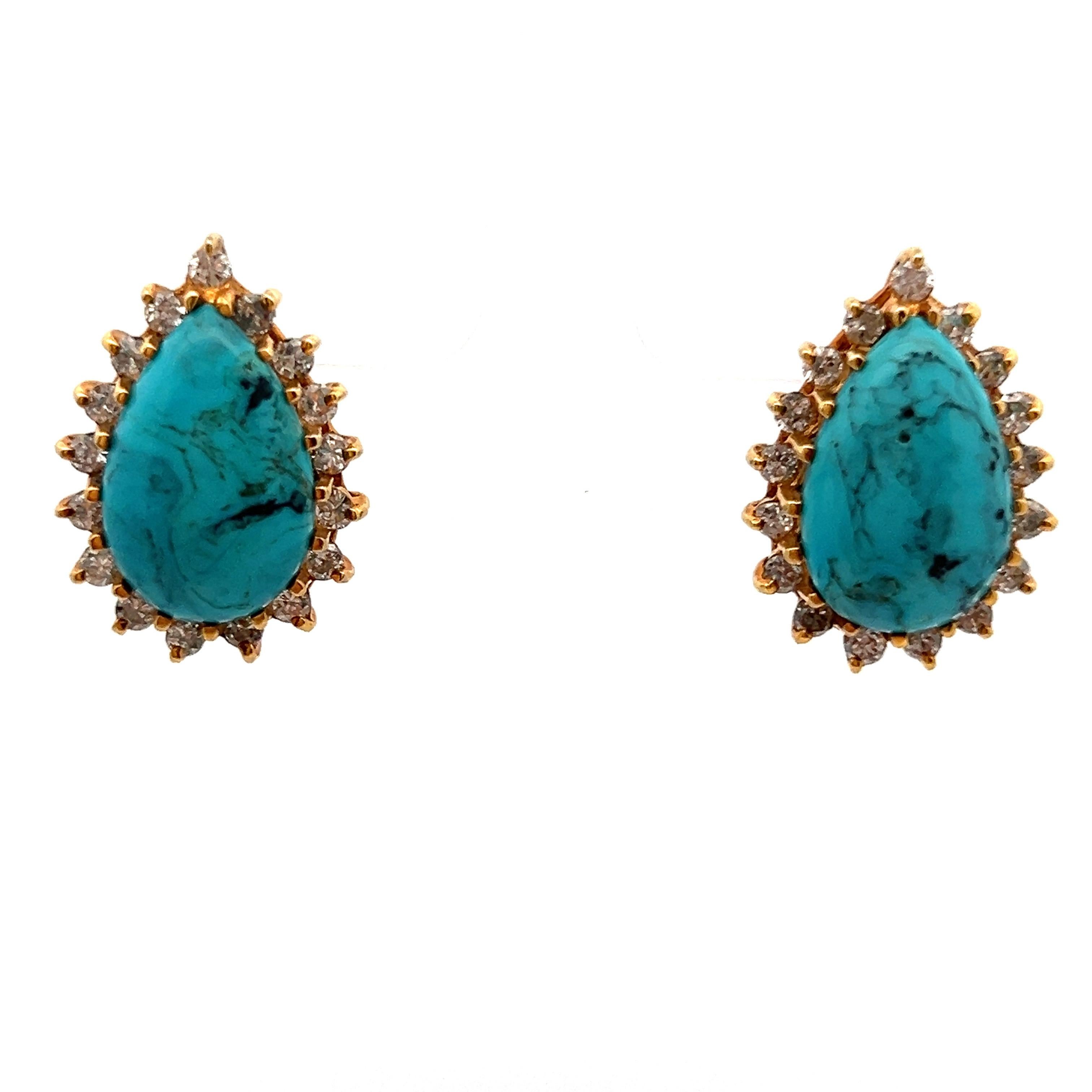 Boucles d'oreilles turquoise et diamant en vente 2