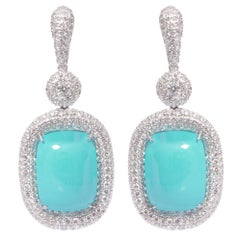 Turquoise and Diamond Earrings in 18 Karat White Gold
