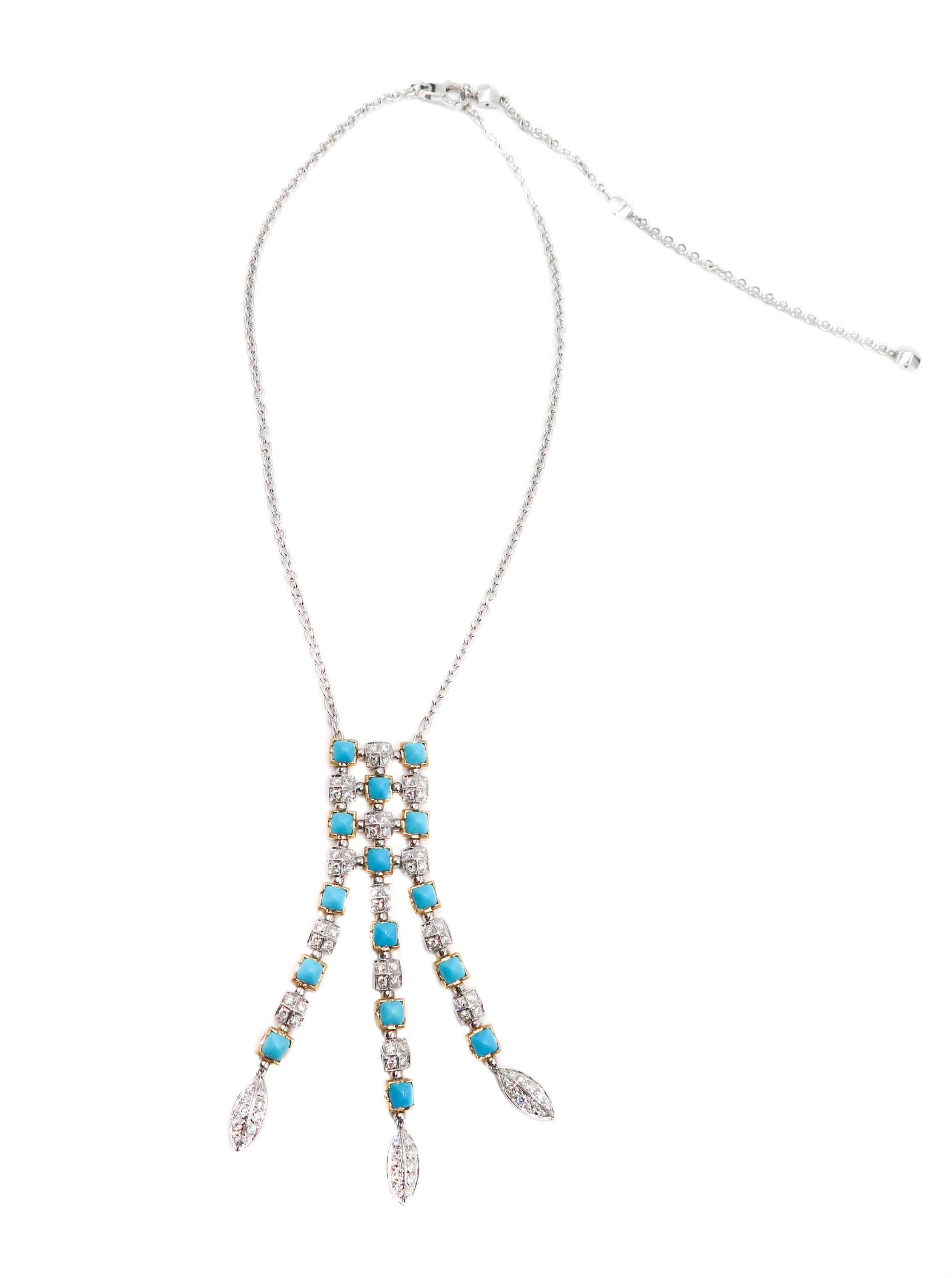 Contemporary Turquoise and Diamond White Gold Necklace