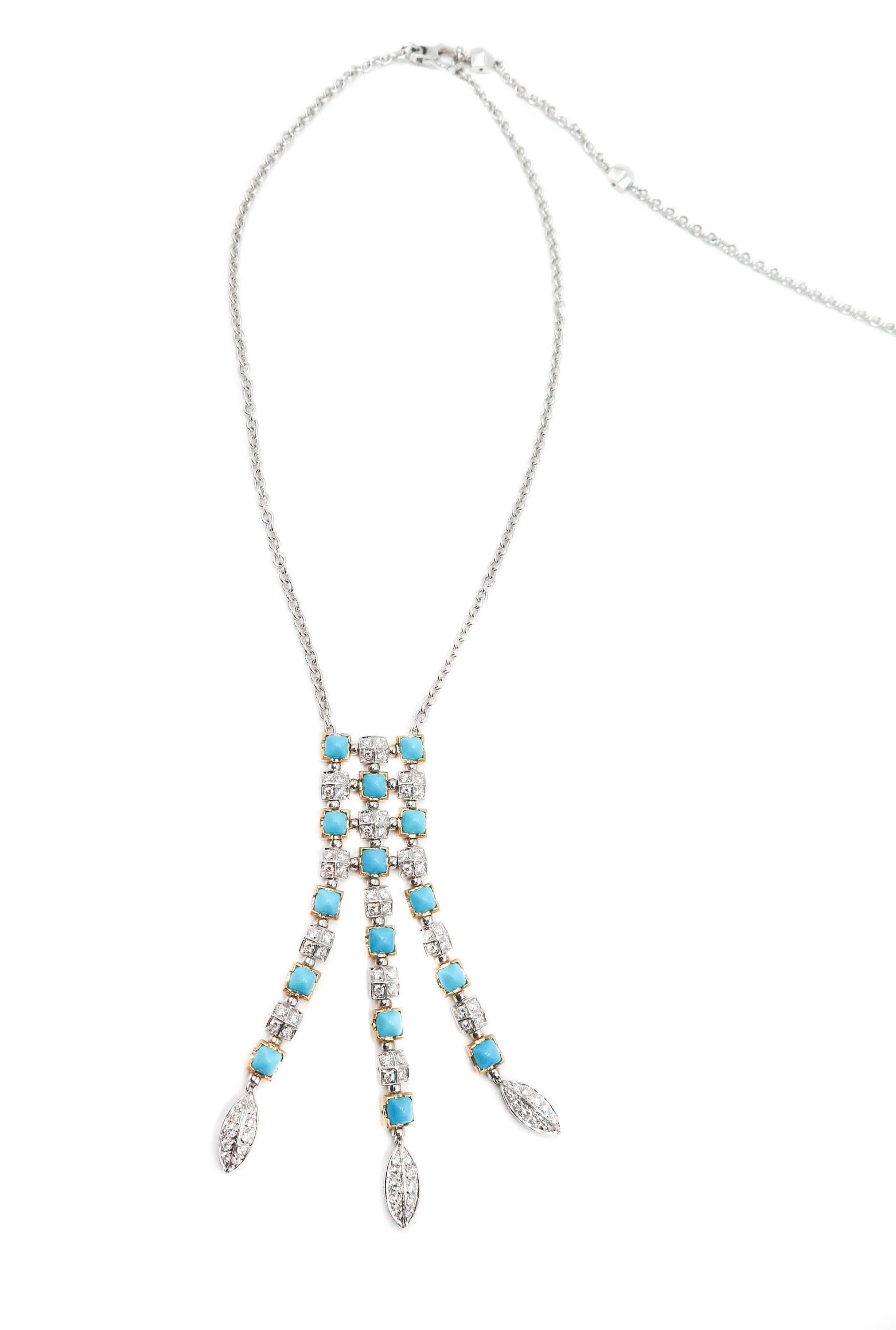 Turquoise and Diamond White Gold Necklace In Excellent Condition In Greenwich, CT