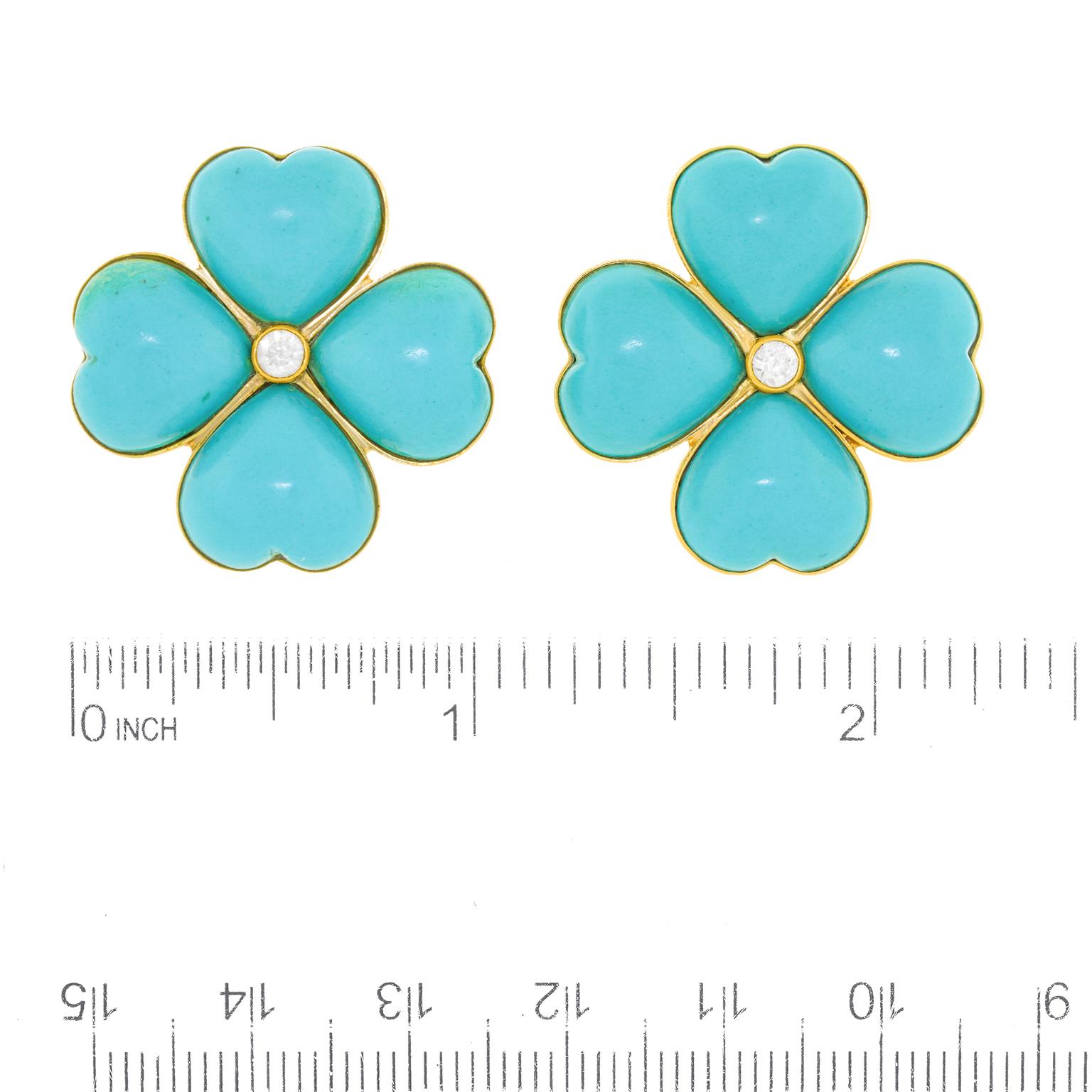 Turquoise and Diamond Flower Power Earrings 1