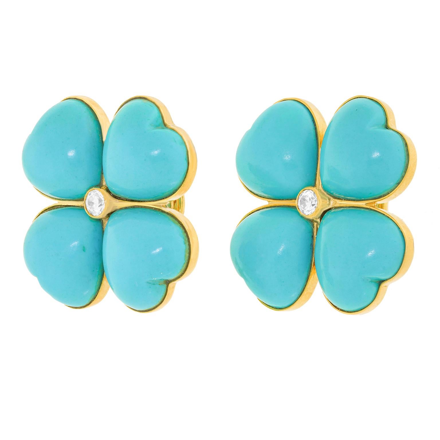Turquoise and Diamond Flower Power Earrings 2