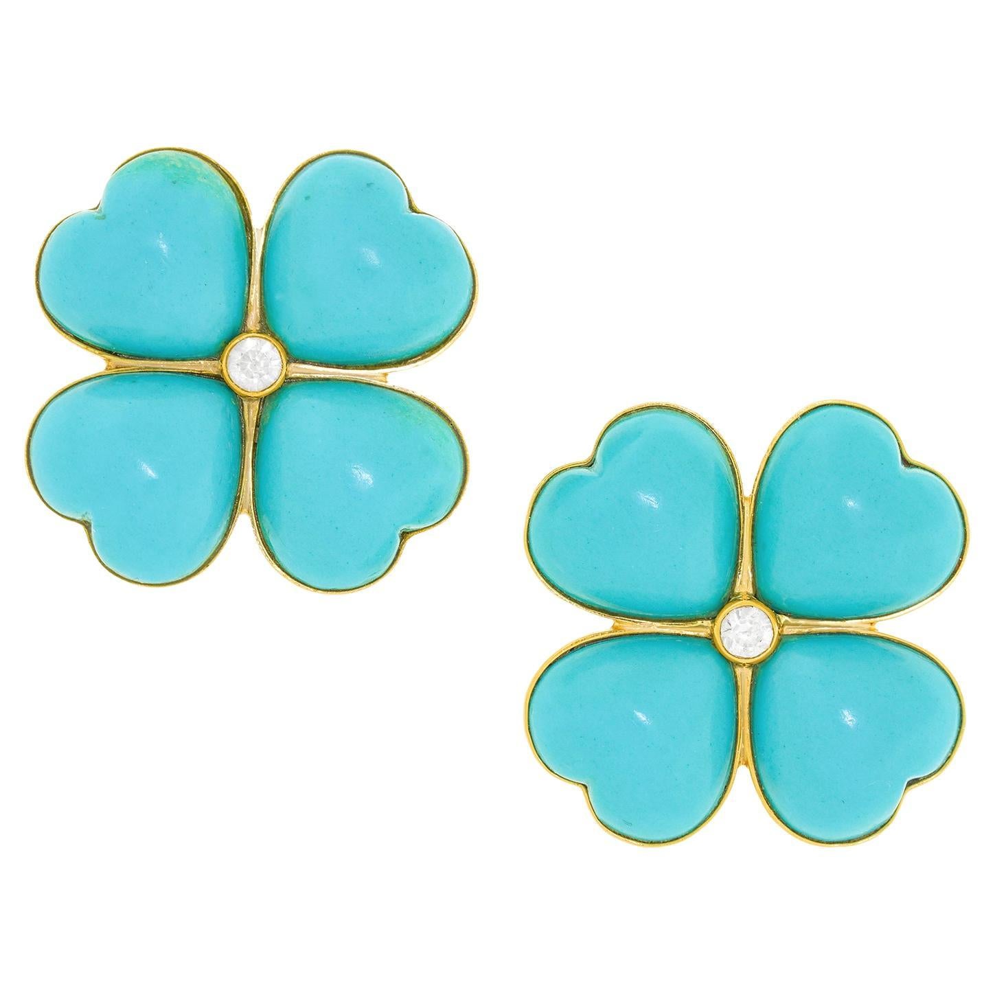 Turquoise and Diamond Flower Power Earrings