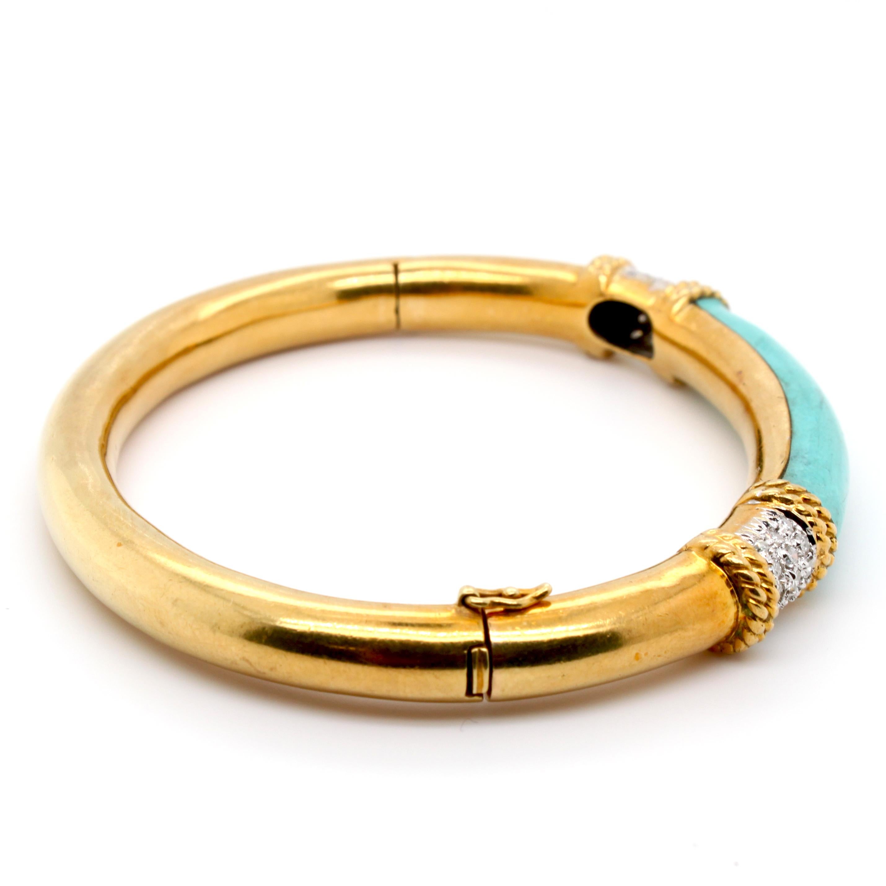 Turquoise and Diamond Gold Bangle In Excellent Condition In Idar-Oberstein, DE