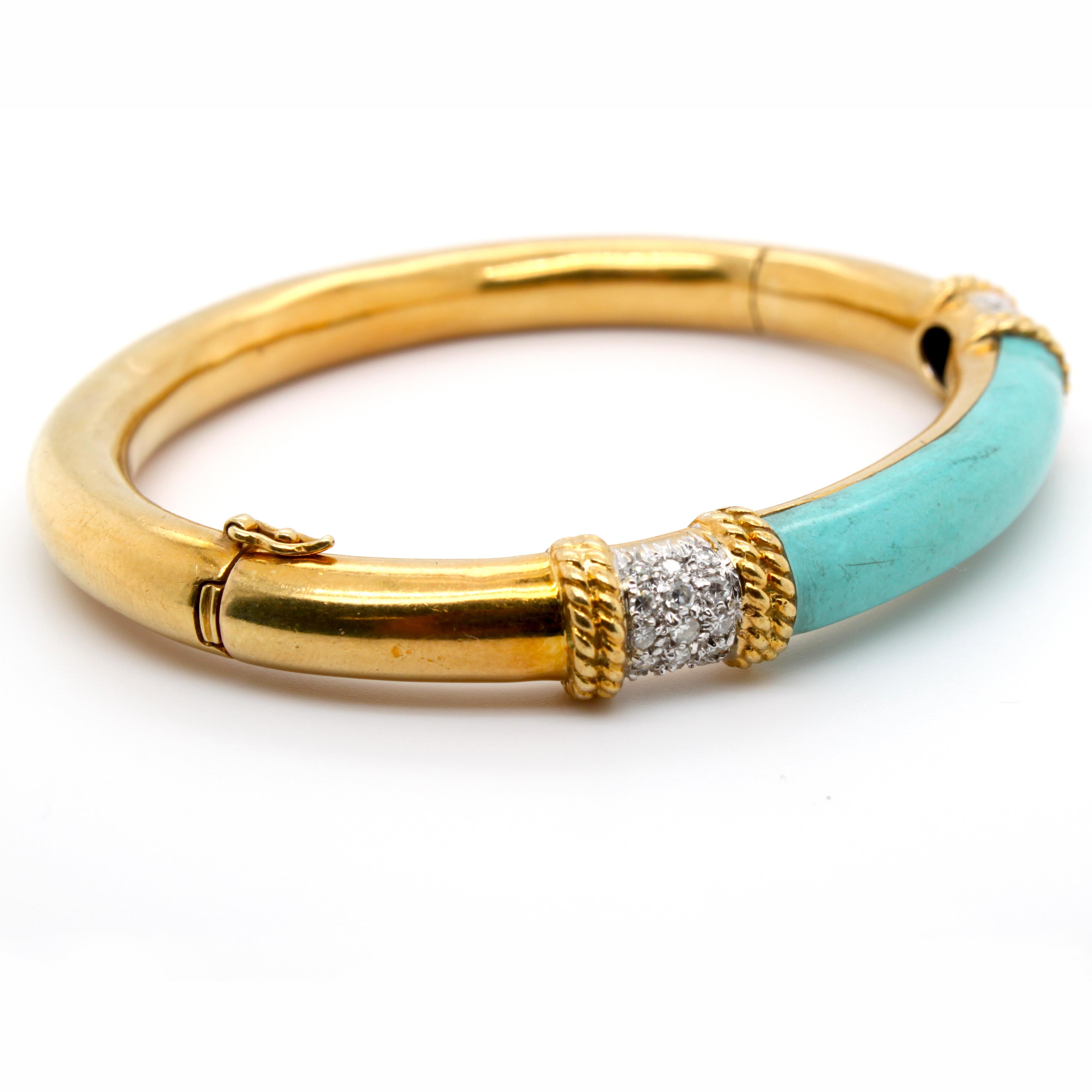 Women's Turquoise and Diamond Gold Bangle
