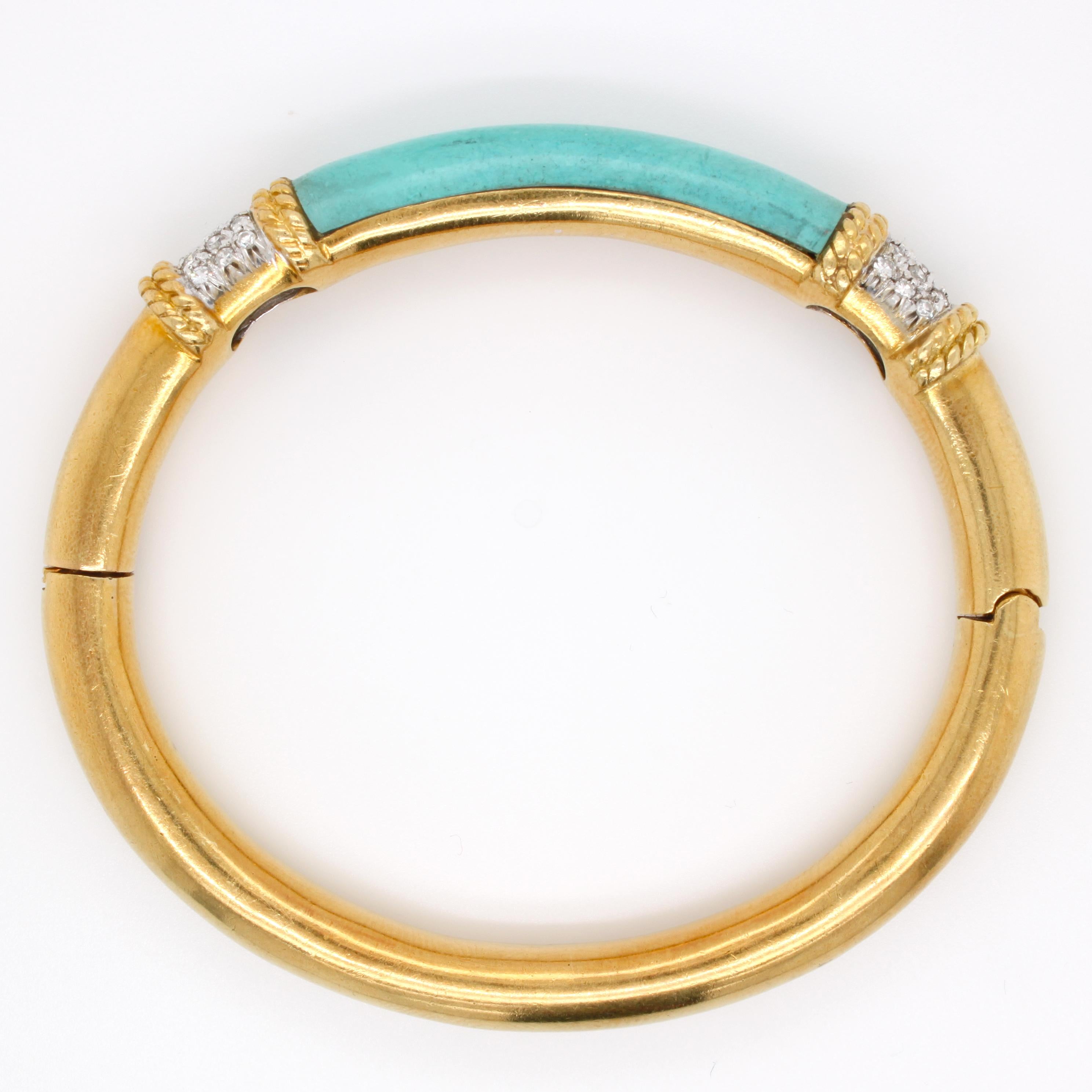 Turquoise and Diamond Gold Bangle 2