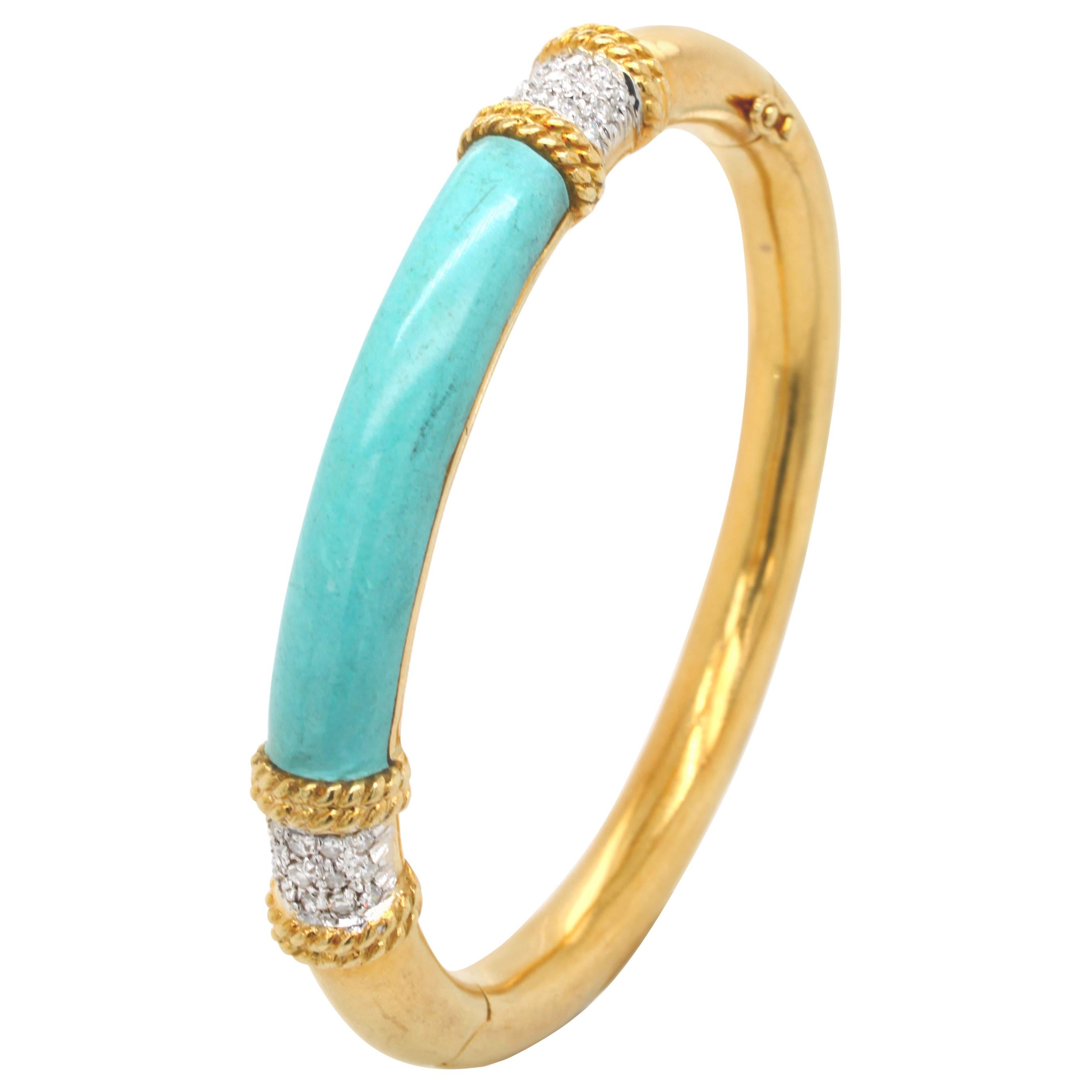 Turquoise and Diamond Gold Bangle