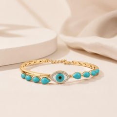 Bracciale in oro con turchesi e diamanti Gioielli per la protezione del malocchio in oro giallo 14K