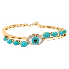 Bracciale in oro con turchesi e diamanti Gioielli per la protezione del malocchio in oro giallo 14K