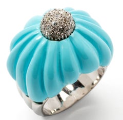 Turquoise and Diamond Gold Dome Ring