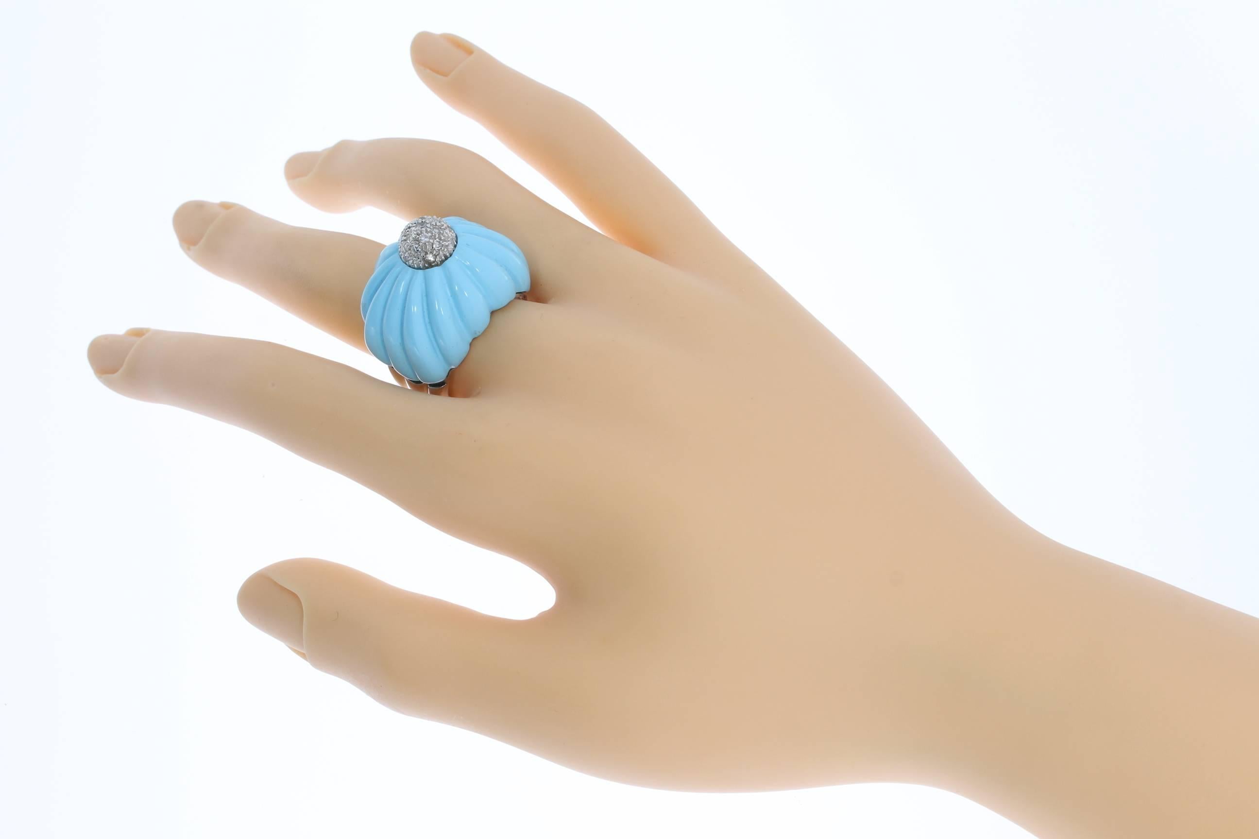 Turquoise and Diamond Gold Dome Ring For Sale 1