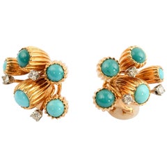 Turquoise and Diamond Gold Earrings
