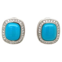 Turquoise and Diamond Gold Halo Clip Earrings