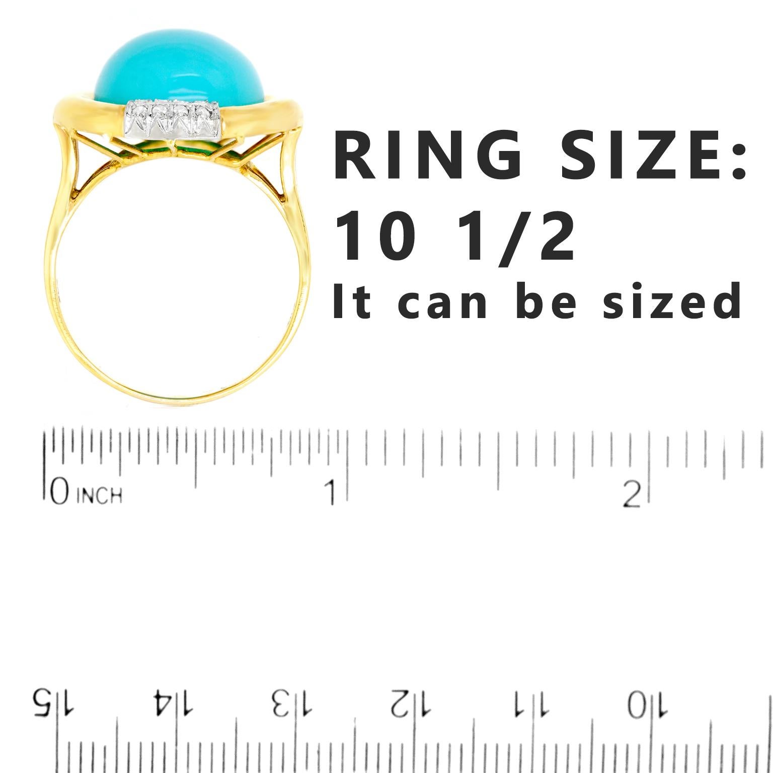 Women's or Men's Turquoise and Diamond Gold Ring