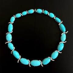 Turquoise and Diamond Gold Vintage Statement Necklace