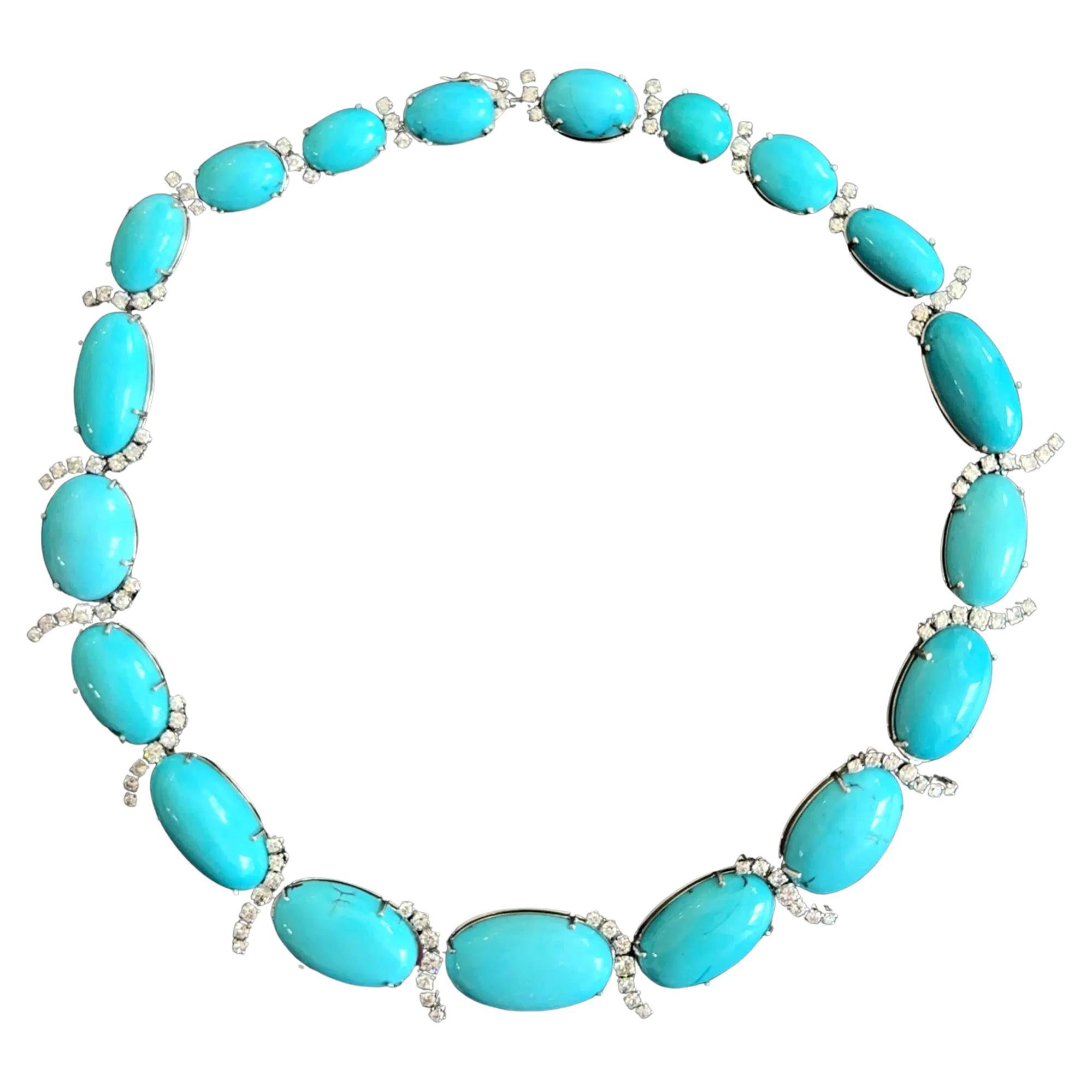 Collier vintage avec turquoise et diamants en or