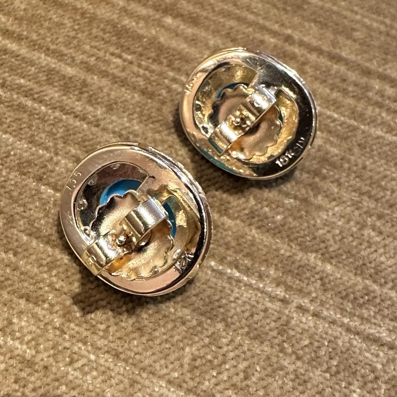 Turquoise and Diamond Halo Button Earrings in 18k Yellow Gold In Excellent Condition For Sale In La Jolla, CA