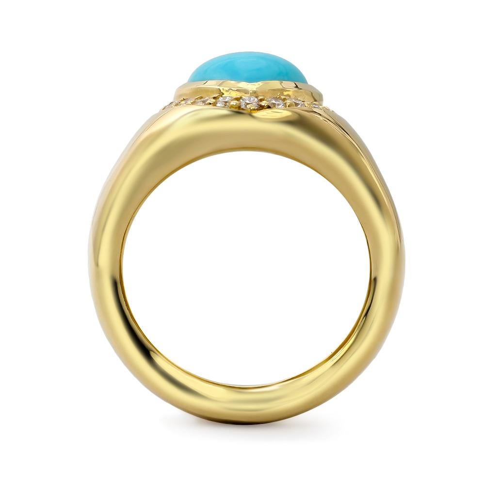Turquoise and Diamond Heart Signet Ring, 18 Karat Yellow Gold In New Condition In New York, NY