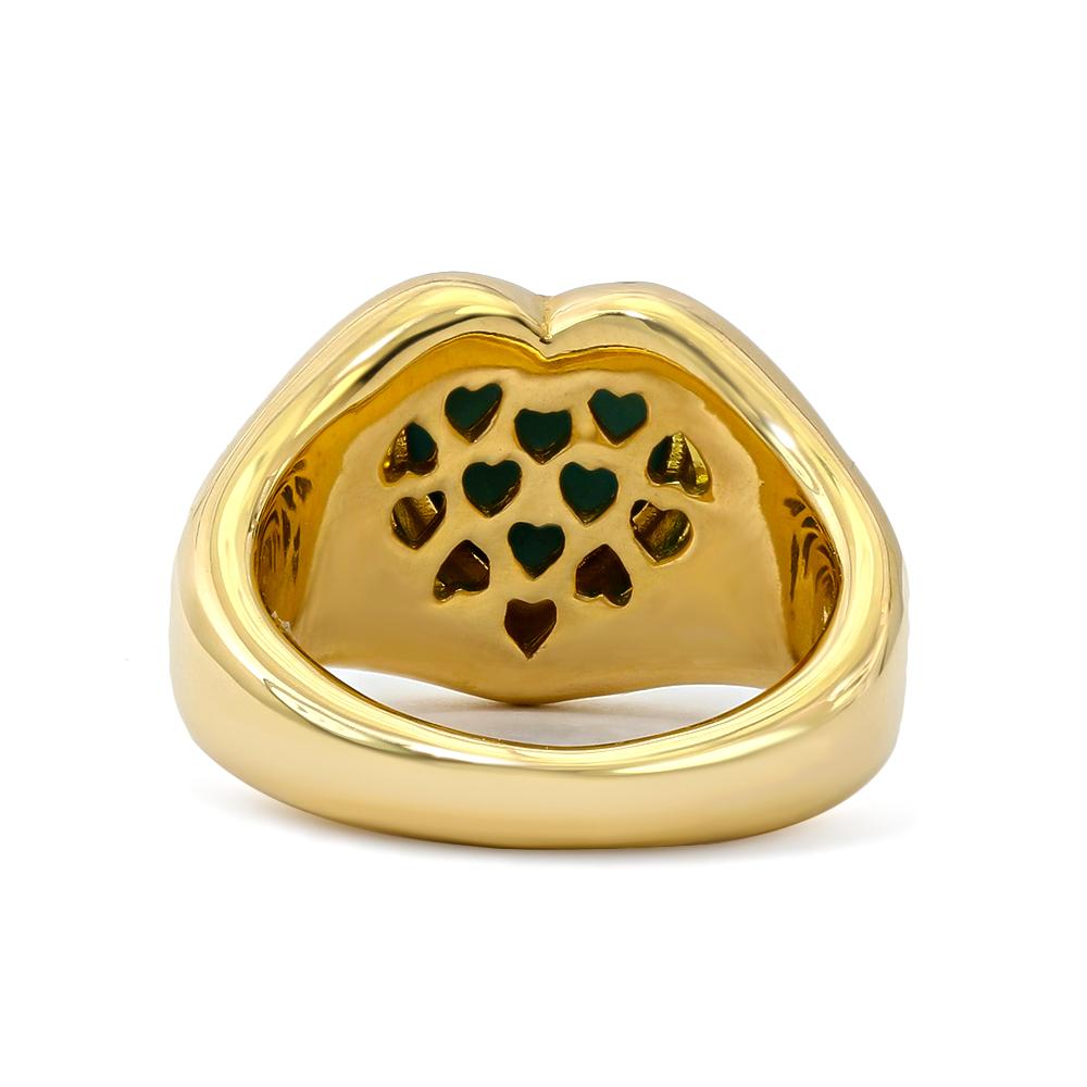 Women's Turquoise and Diamond Heart Signet Ring, 18 Karat Yellow Gold