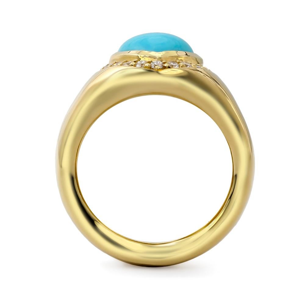 Türkis- und Diamant-Herz-Siegelring, 18 Karat Gelbgold im Zustand „Neu“ in New York, NY