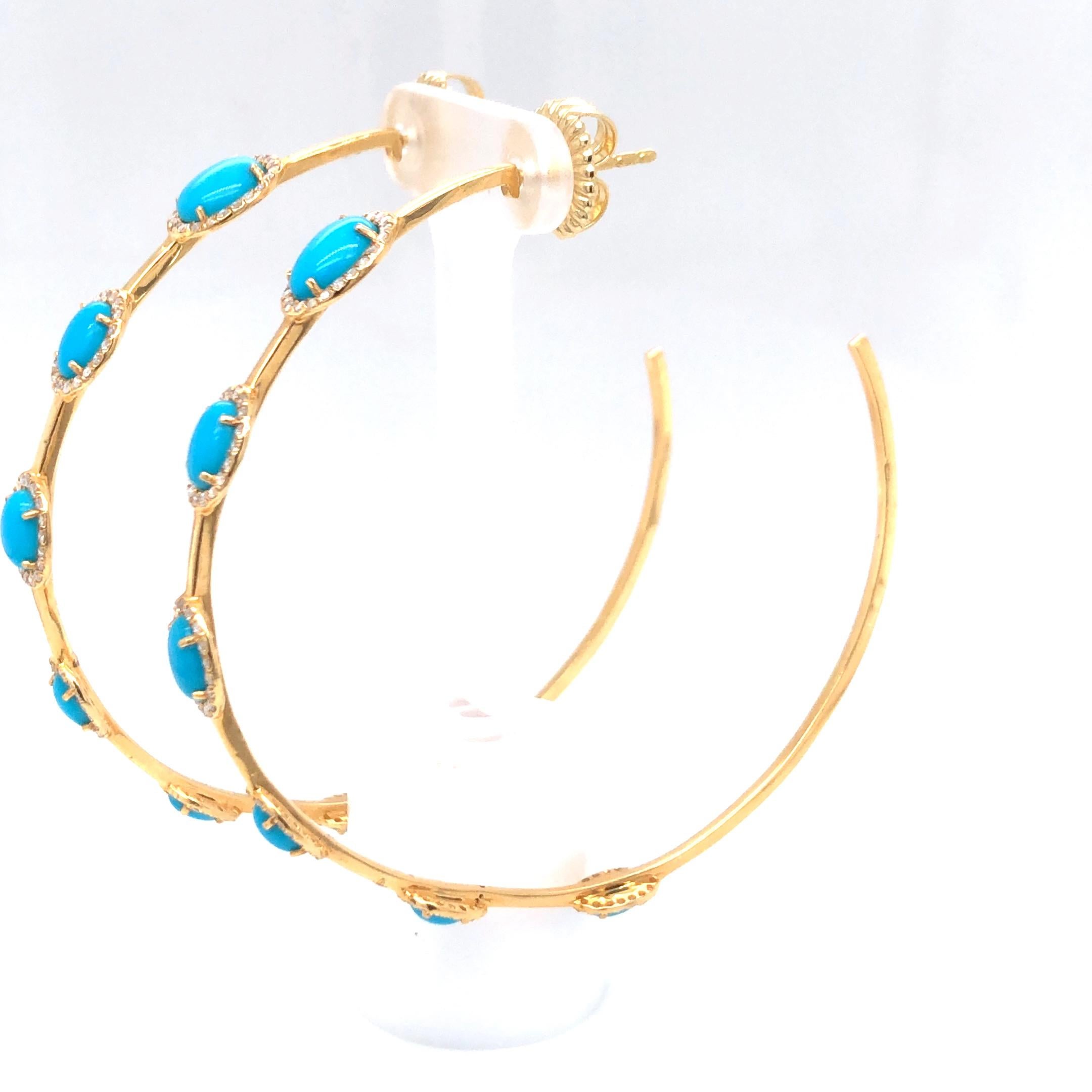 Turquoise 3.89ct and Diamond 0.84 Hoops 18K Yellow Gold