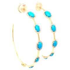 Anneaux en or jaune 18K avec turquoise et diamant