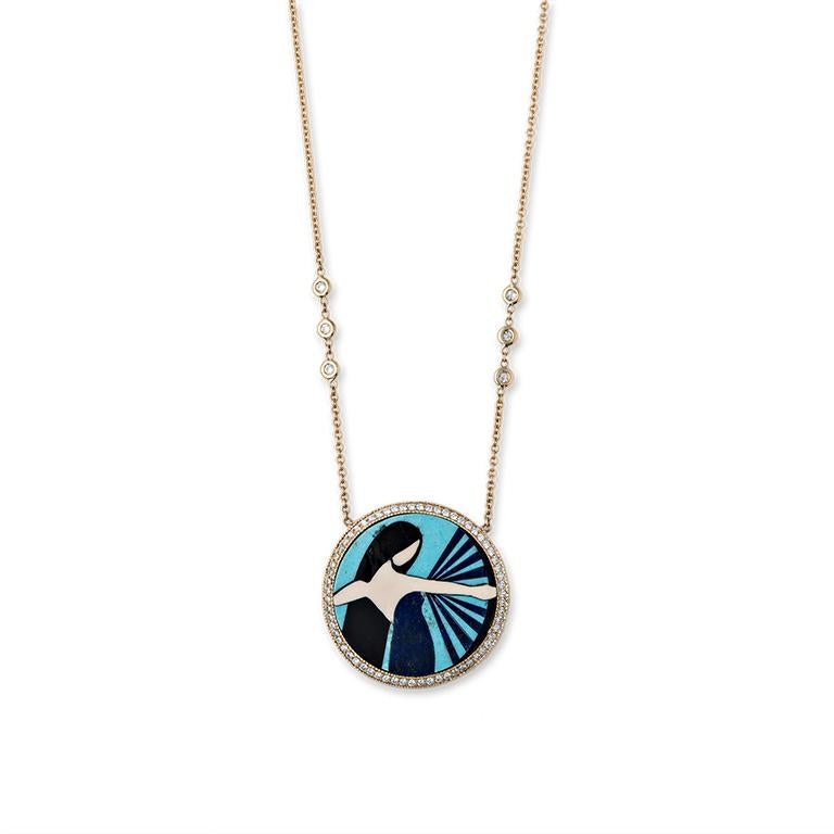 Turquoise and Diamond Inlay Zodiac Necklace For Sale 1